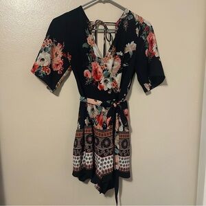 Trixxi Black & Navy Floral Lined Romper